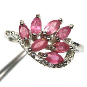 Natural Oval Pink Ruby w/ Cubic Zirconia .925 Sterling Silver Ring Size 7